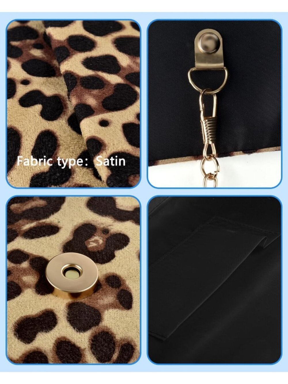 Women's Leopard Clutch Purse Metallic Wedding Prom Imported Evening Bag - Picture 5 of 7